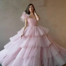 Бальные платья с одним плечом пышные платья фатиновые многоуровневые кекс вечерние платья для выпускного вечера милые 16 лет Vestidos De Quinceanera