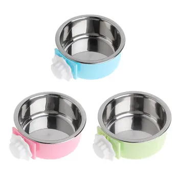 

Pet Bowl Water Food Feeder Cats Dogs Puppy Hanging Cage Stainless Steel Dishes