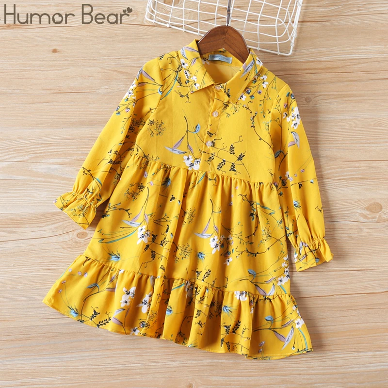BZ011 yellow Humor Bear/платье для девочек; Новинка года; Брендовые платья для девочек платье принцессы с кисточками и вырезами детская одежда - Цвет: BZ011 yellow