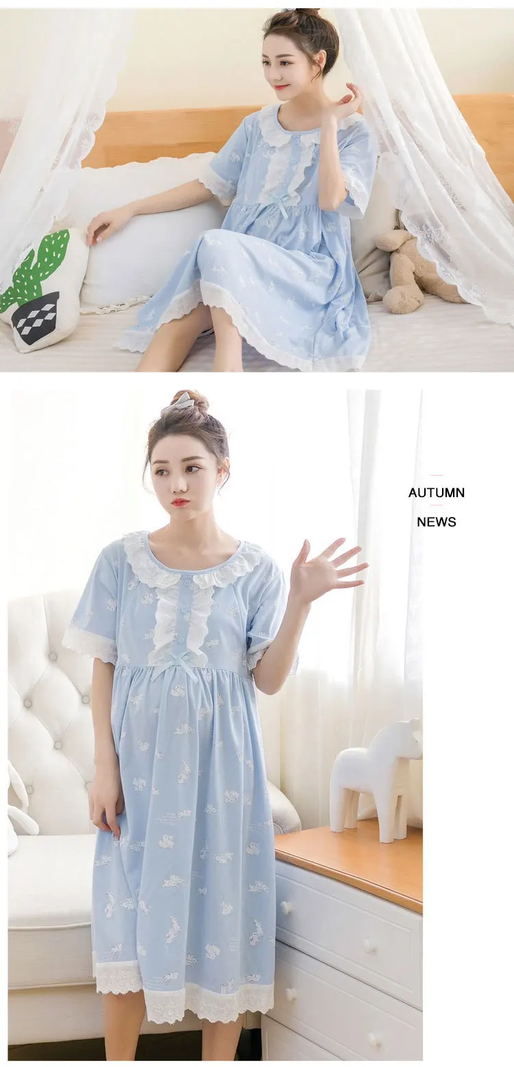 Pregnant woman nightdress summer maternity dress women nursing pyjama dress pregnant Postpartum lactation feeding dress Q1001