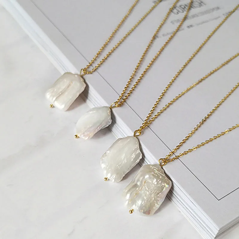 

Trendy Fashion Simple Gold Chain Irregular Square Natural Shell Choker Necklace Women Girl Best Gifts