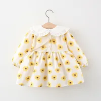 2Piece Spring Fall Toddler Girl Clothes Set Korean Cute Doll Collar Long Sleeve Print Flowers Dress+Bag Newborn Baby Dresses 074 2