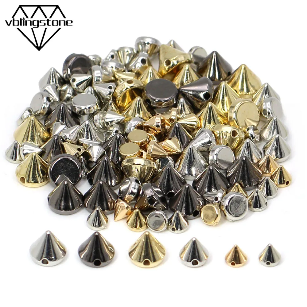 Gold and Silver 200 Counts by Baryuefull Bullet Cone Rivets Spike Acrylic Studs Bead DIY Sew On Rivet Hand Garment Accessories 