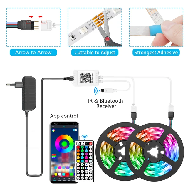 LED Strip Light ,RGB 5050, Flexible Ribbon, DIY Led Light Strip Phone APP Bluetooth 5