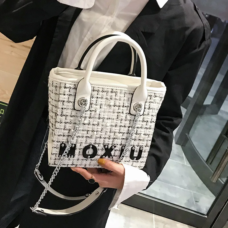 

Europe And America Style Winter Woolen Plaid Stereo Stereotypes Generous Bag Fashion Shoulder Oblique Handbag