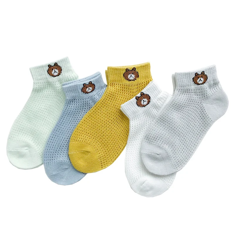 5 пар дышащих носков в сеточку для мальчиков и девочек 2, 4, 6, 8 лет, Детские осенне-зимние хлопковые носки удобные белые, синие, розовые - Цвет: 12