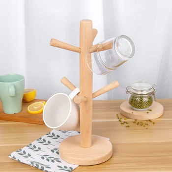 

AA Mug Holder Tree Wooden Cup Holder Mug Tree Holder Rack Tabletop Holder Tea Coffee Mug Hooks Storage Display Stand