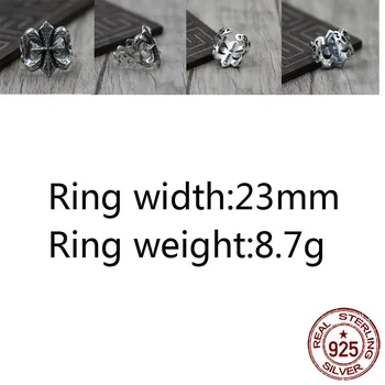 

A24 s925 sterling silver ring punk fashion jewelry retro personality tide section hollow cross opening shape gift for friends