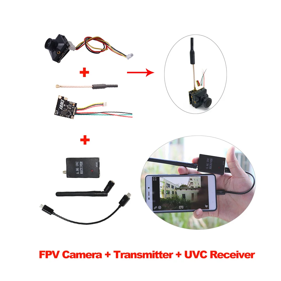 Cam-Transmitter-UVC 5,8G FPV Системы 48CH 200 мВт передатчик+ 2,3 мм HD FPV Камера+ UVC/5 дюймов приемник для монитора с видом от первого лица для зубочистки Drone - Цвет: Cam-Transmitter-UVC