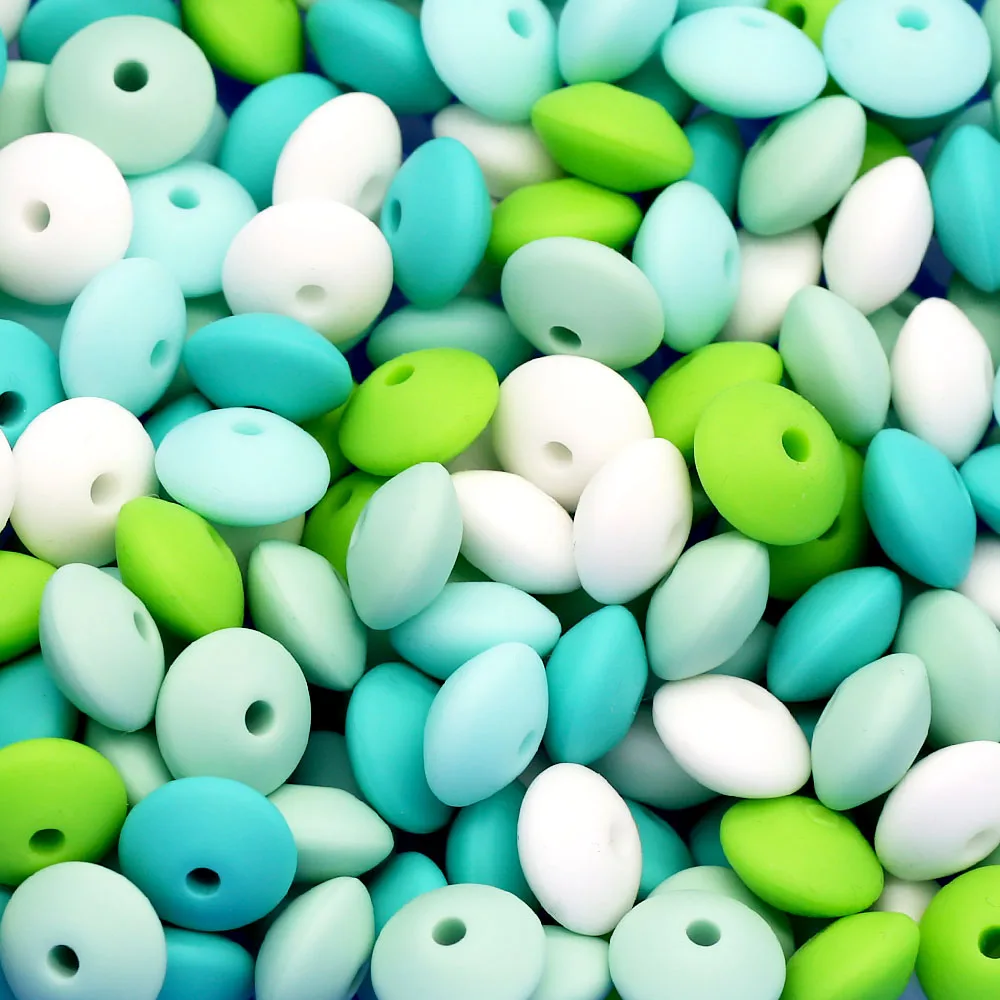 Cute-Idea 20Pcs Silicone Lentil Beads 12MM Baby Abacus Teething Beads BPA Free Newborn Baby Rodent Pacifier Chain Toy Baby goods