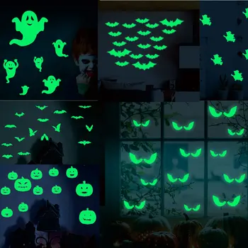 

Glowing In The Dark Eyes Wall Glass Sticker Halloween Decoration Decals Luminous Home Ornaments- Green