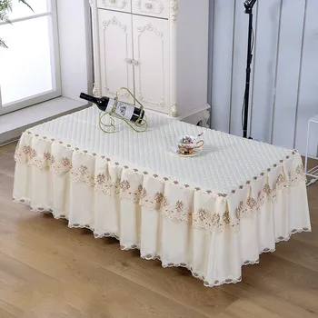 

Lace Tablecloth Rectangular Table Cover for Wedding Party Hotel Pastoral Table Cloth with Skirt Bench Cover Teapoy Cover
