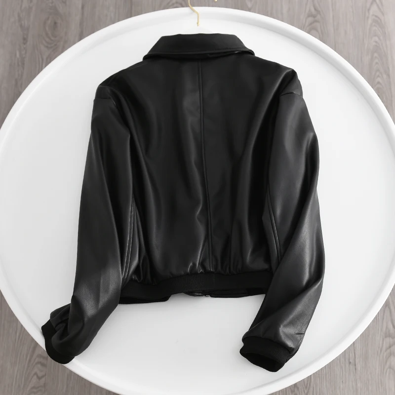 Women Black PU Leather Jacket New Women Long Sleeve Zipper Leather Baseball Jackets Autumn Outwear Coats biker jacket