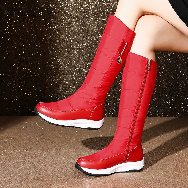 MNIXUAN Handmade warm winter snow boots women shoes knee high boots 2019new genuine leather down waterproof platform wedges boot