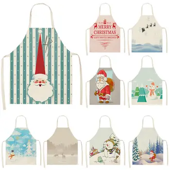 

1pcs Christmas Apron Santa Claus Snowman Pinafore Cotton Linen Aprons Adult Bibs 53*65cm for Home Kitchen Cooking Baking