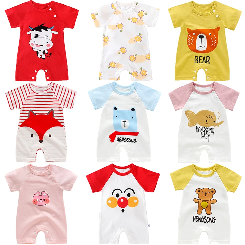 Cotton baby romper short-sleeved clothes summer baby universal boys girls Babies Toddler's Costume Kids Pyjamsa Newborn Infant coloured baby bodysuits