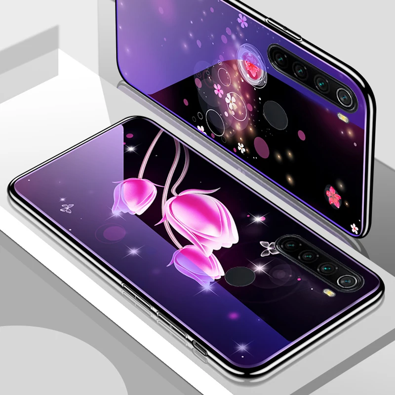 Для Xiaomi redmi note 8T чехол Молодежный роскошный глянцевый чехол из закаленного стекла с мягкой силиконовой рамкой для redmi note 8 Модный чехол 6,3"
