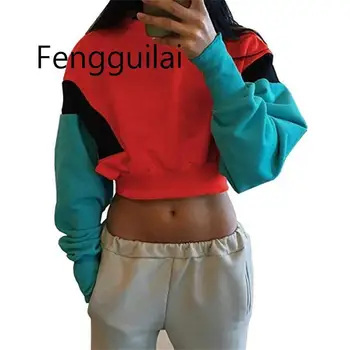 

FENGGUILAI 2020 Fashion Women Spring Autumn Winter Cute Orange Hoodies Long Sleeve Loose Crop Top Sweatshirt Casual Patchwork