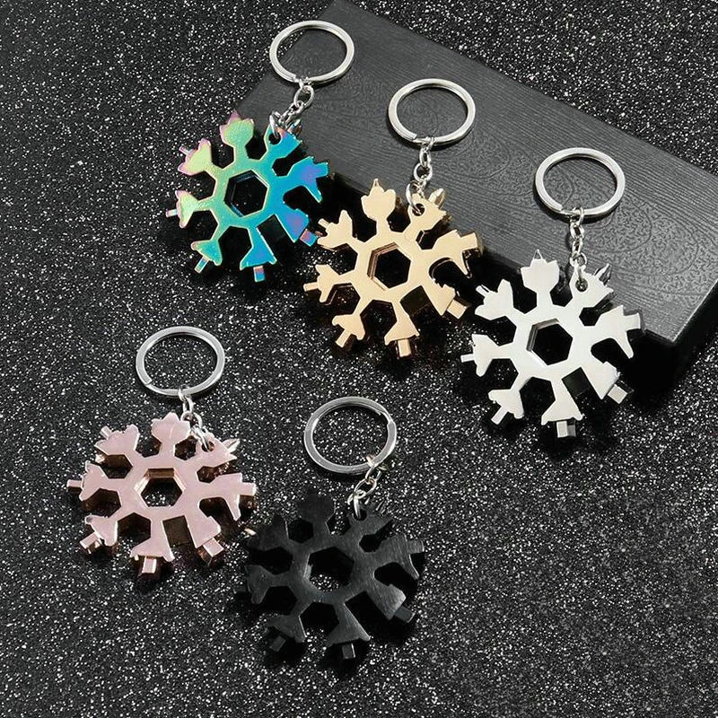 18 in 1 snowflake multi pocket tool key ring spanner hex wrench multifunction US