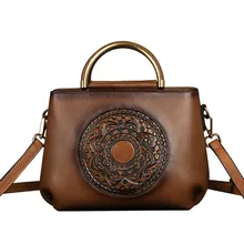 Ретро женская сумка из натуральной кожи через плечо для женщин Высококачественная сумка-торба Цветок тисненая кожа сумки