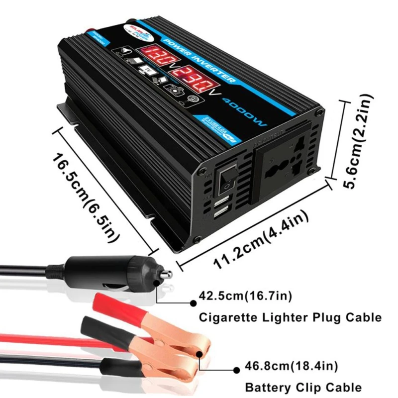 Power Inverter Car Converter Inverter Car Inverter Vehicle Inverter Car Power Converter 4000W DC 12V to AC 220/110V Power Inverter Volts Converter Dual USB Car Inverter with Dual USB Charging Ports