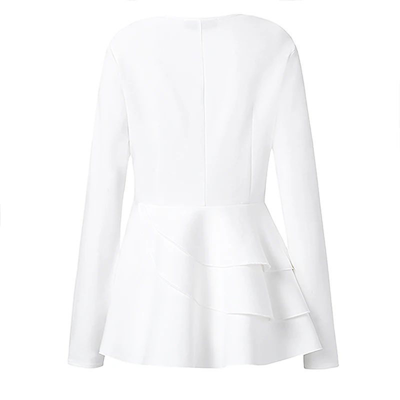 Elegant Solid Ruffle Shirts Womens Flounce Blouse ZANZEA Spring Long Sleeve Peplum Tunic Female O Neck Blusas Plus Size Tops