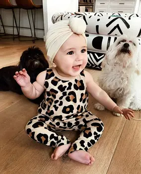 

Cute Newborn Baby Bodysuit Boy Girl Leopard Print Clothes Sleeveless Neck Jumpsuit Long Pants Bodysuit Outfits Clothes 0-24M
