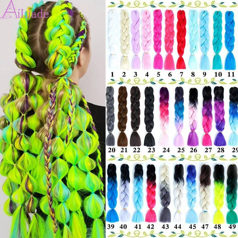 

AILIADE Ombre Crochet Afro Bulk Hair Extensions Headwear Synthetic Braiding Hair Bundles Rose red, pink Coloured Jumbo Braids