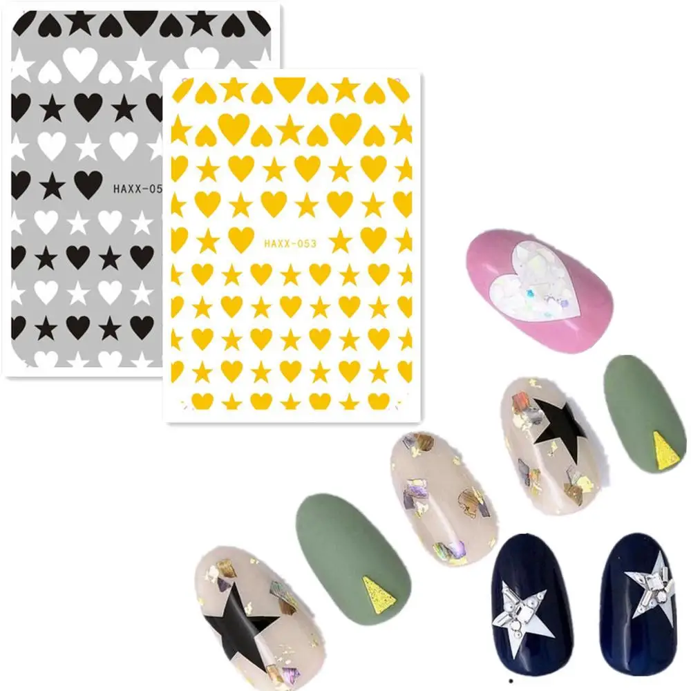 

Newest HANYI 52 53 heart-shaped design nail art sticker decal stamping back gule DIY nail decoration tools