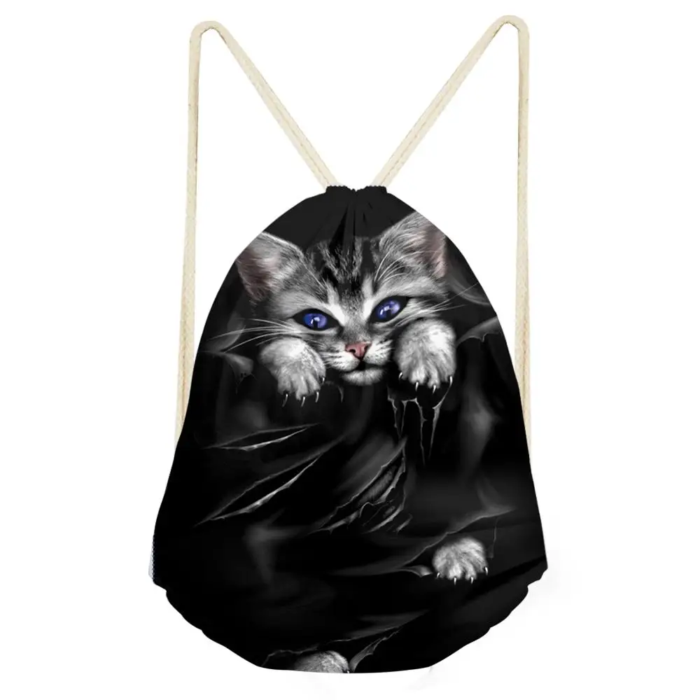 

HaoYun Women's Drawstring Bags Gothic Cats Pattern Beach Shoes Pockets Cartoon Animal Boys & Girls Mini Travel Organizer Bags