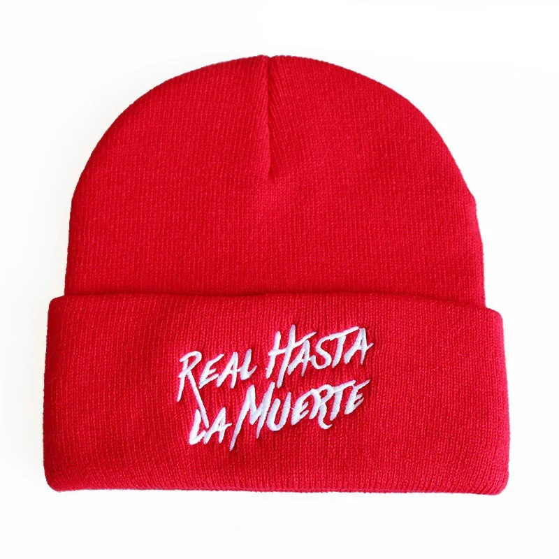 Anuel AA Real Hasta La Muerte вязаная шапка с вышивкой, шерстяная шапка в стиле хип-хоп с капюшоном, вязаные шапки для женщин и мужчин, шапка бини - Цвет: Model color