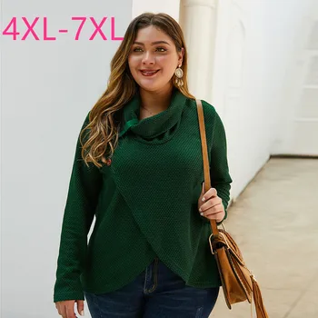 

New 2020 autumn winter plus size knit pullover for women large loose casual long sleeve green turtleneck sweater 4XL 5XL 6XL 7XL