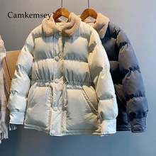 CamKemsey/новые зимние пальто для женщин; осеннее пальто из овечьей шерсти с отложным воротником; повседневные парки с большими карманами и хлопковой подкладкой