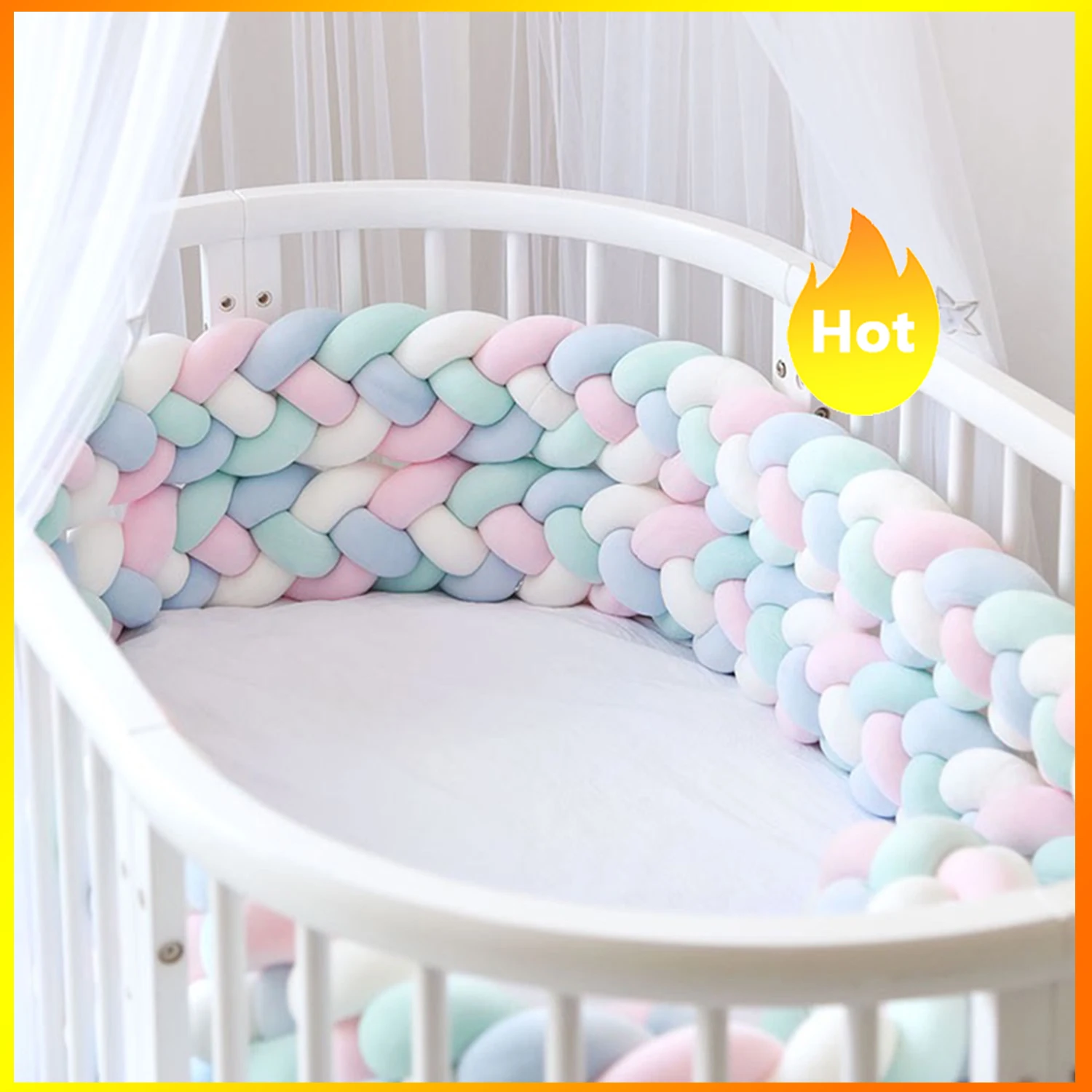 Braided Bumper Crib-Protector Knot Pillow Decoration-Room Knotted Baby 4-Strands NEW