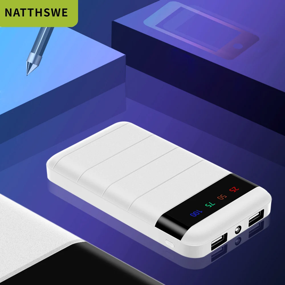 NATTHSWE 20000 мАч портативное зарядное устройство с двумя USB тонким внешним аккумулятором для samsung iphone Xiaomi - Цвет: Белый