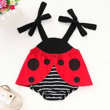 

Newborn Infant Baby Girls Cute Ladybug Romper Beetles Belt Off shoulder Jumpsuit Sunsuit Clothes