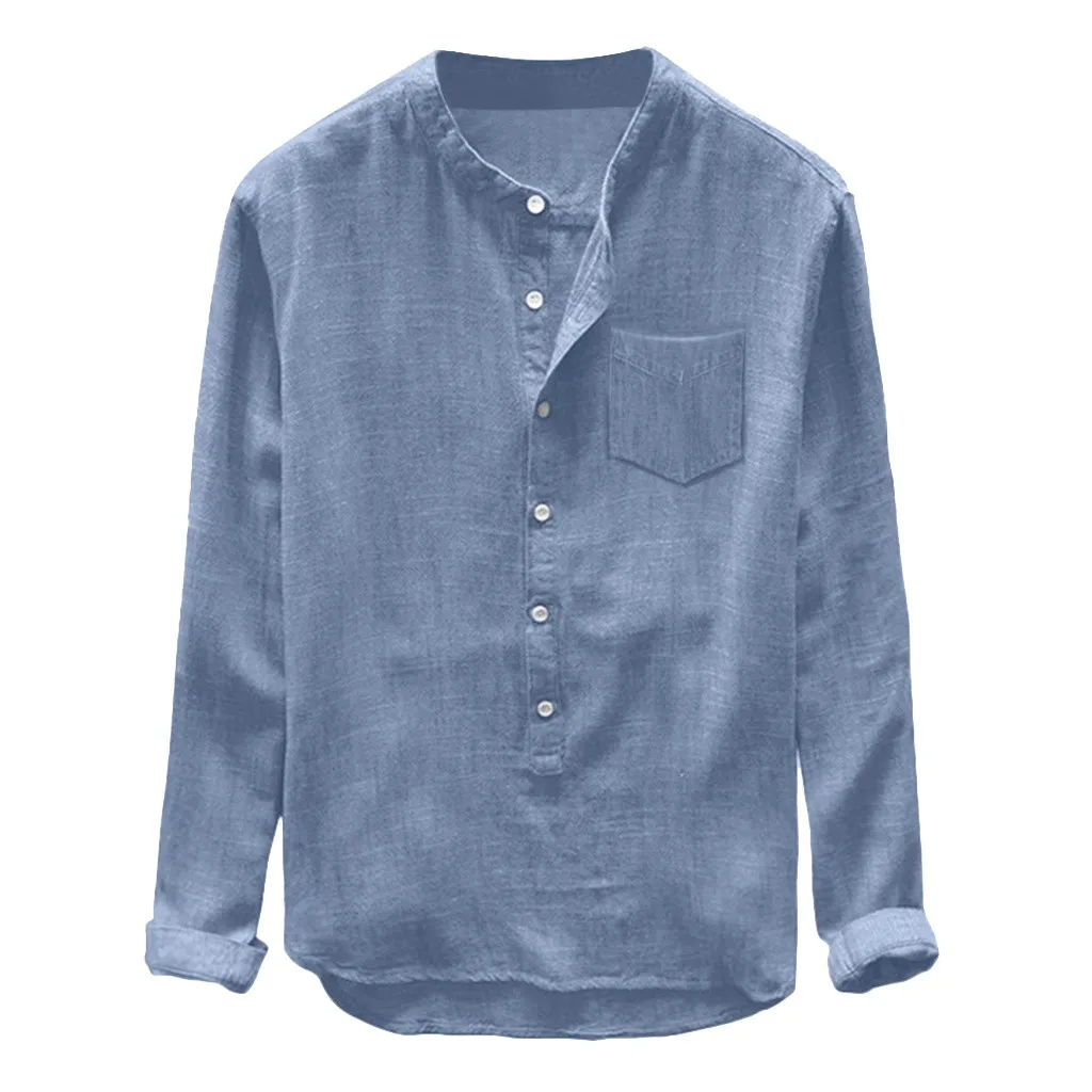 Мужская рубашка новая модная популярная летняя повседневная мужская осенне-зимняя повседневная льняная и хлопковая блуза с длинными рукавами 2,0