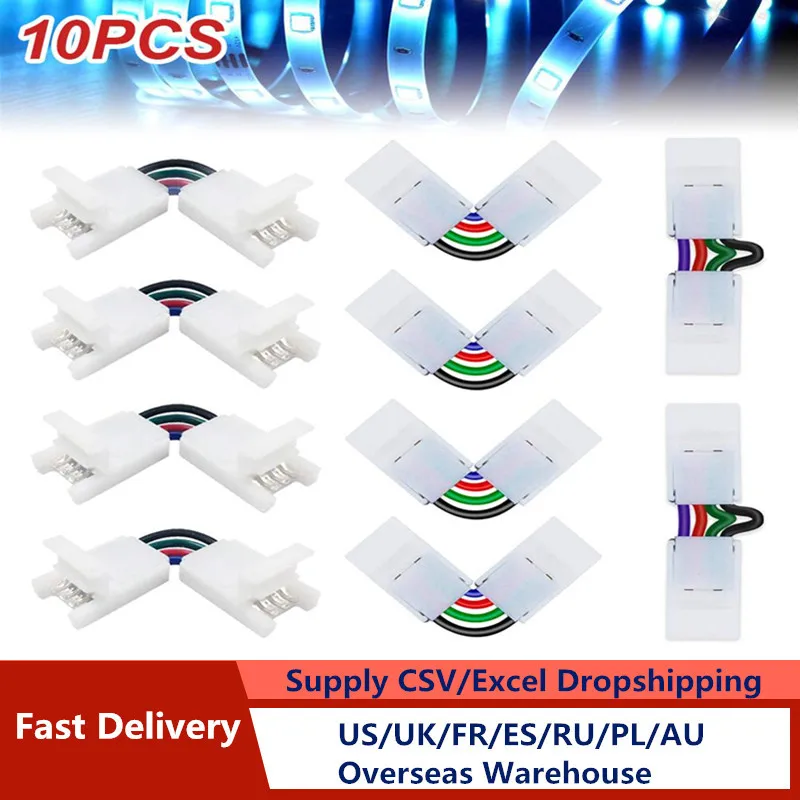 

10pcs L-Shape Connector 4Pin 10mm Angle Adjustable Connector for 3528/5050 SMD RGB LED Strip Lights