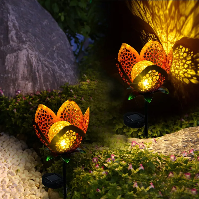 LED Garden Light Hollow Flower Solar Light Pathway Projector Lamp Decor Night Light warm white Luces Led Decoracion 40AUG8