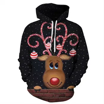 

Jessingshow 2019 Women Hoodies 3D Print Christmas Theme Sweatshirts Fashion Tops Couples Pullover Funny Deer Lovers Clothes
