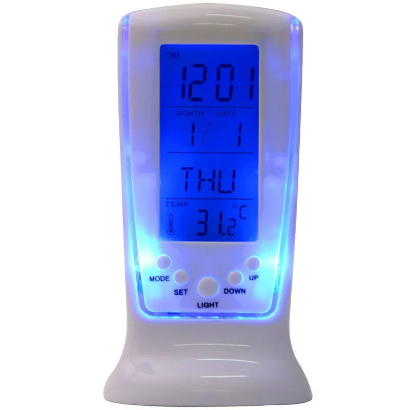 

Digital Calendar Temperature LUMINOVA Backlight LED Screen Desktop Alarm Clock White Color Plastic Modern Design NEW