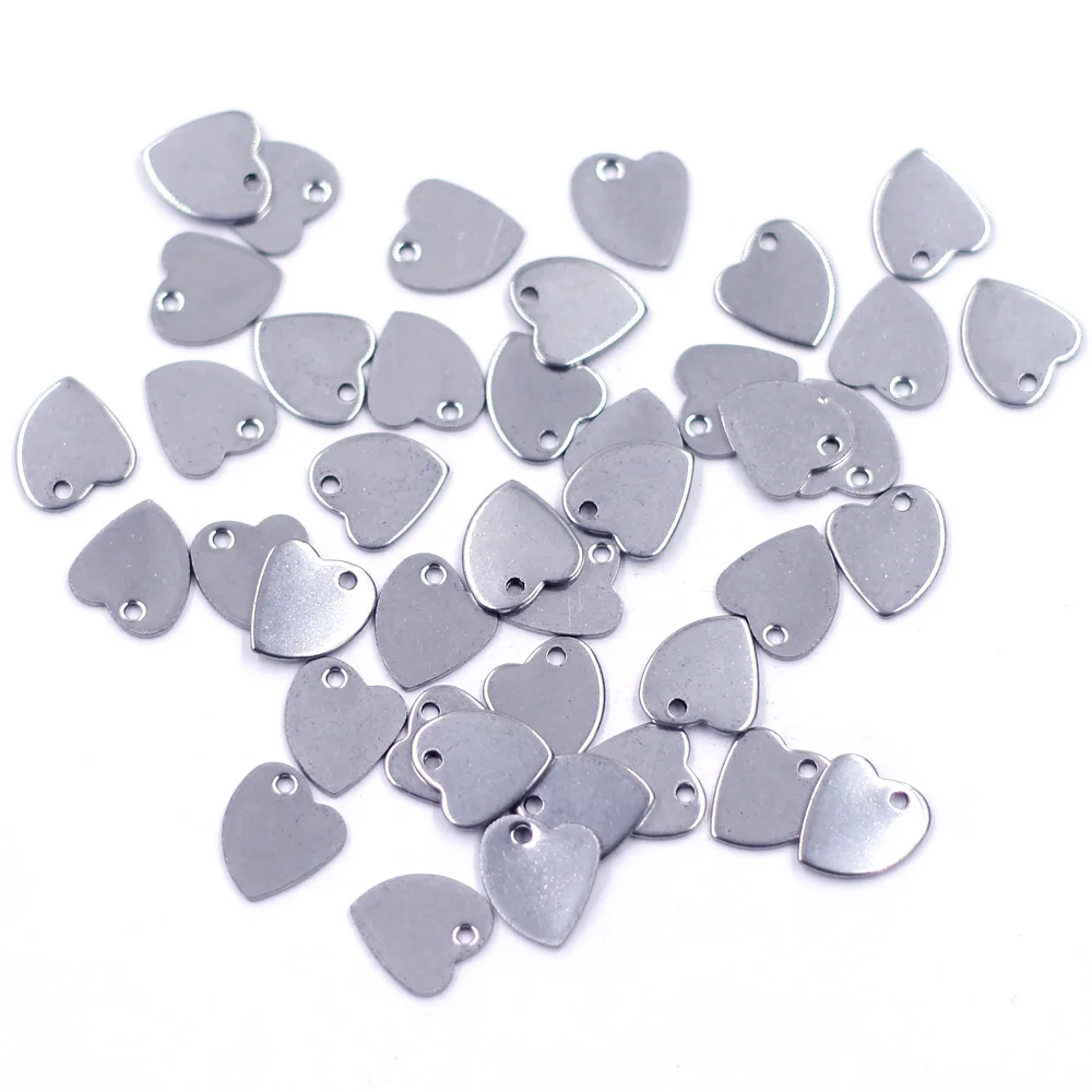 

100Pcs Silver Tone Stainless Steel Heart Charm Pendants Blank Stamping Tags Jewelry Findings 11x10mm