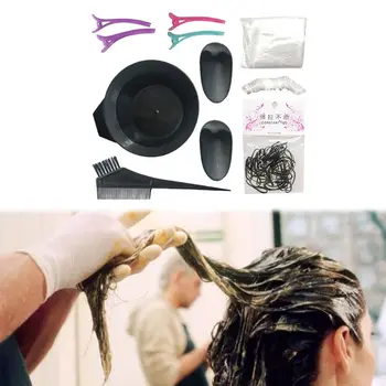 

Hair Dye Coloring DIY Tool Kit Brush Comb Ear Cover Comb Mixing Bowl Salon Apron Disposable Gloves Clips