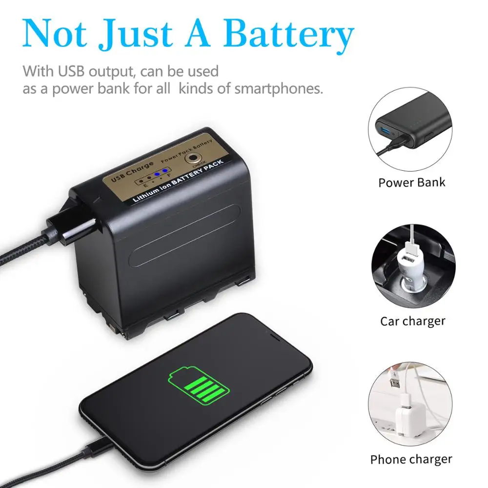 Saída para Sony Novo Npf970 Bateria & Charge Usb Plm-100 Ccd-trv35 Mvc-fd91 Mc1500c L50 7800mah Np-f960pro Np-f970pro Npf960 - Image 3