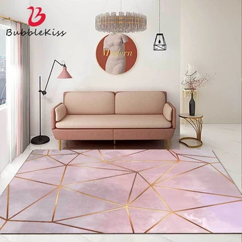 

Bubble Kiss Modern Living Room Carpet Golden Geometric Line Bedside Area Rugs For Bedroom Decor Pink Rug Girls Room Floor Carpet