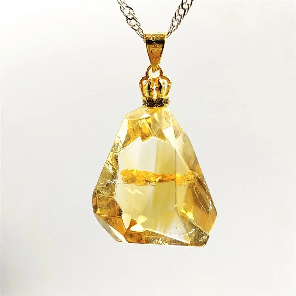 

Top Quality Natural Yellow Citrine Quartz Crystal 29x20x14mm Women Pendant Faceted Cut Wealthy Bead Necklace AAAAA
