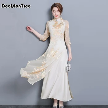 

2020 aodai vietnam qipao dress for women traditional clothing ao dai chinese dresses knee length oriental dress for women