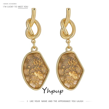

Yhpup Elegant Resin Copper Dangle Earrings Fashion Gold Color Metal Geometric Earrings Jewelry Bijoux Femme Gift New