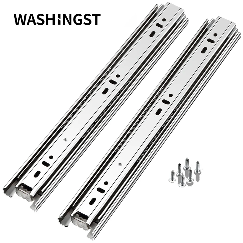 WASHINGST 4‘’-24‘’ Slide Drawer Track Stainless Steel Three-Stage Fully Retractable Ball Bearing 45mm Wide