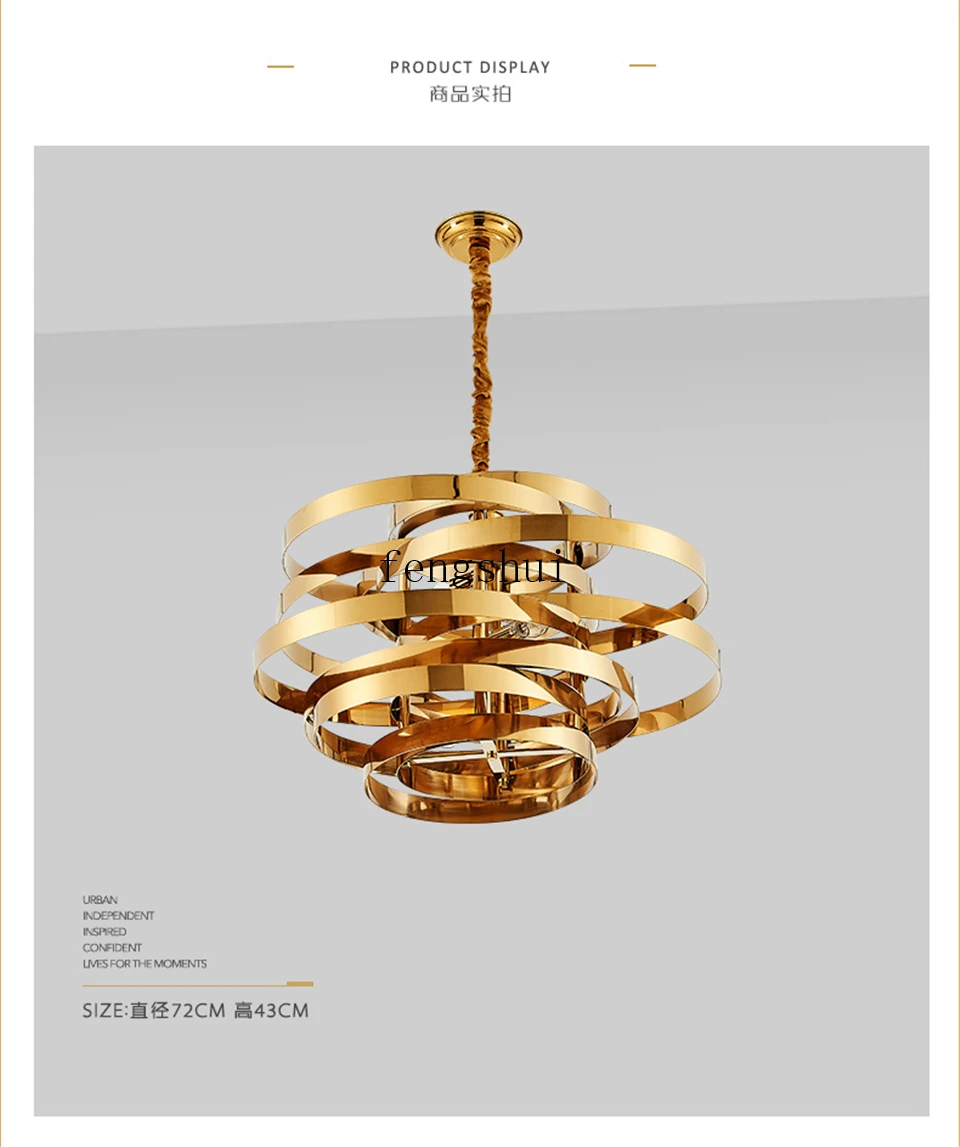 Nordic Stainless Steel Gold LED pendant lights lighting Circular Tornado Atmosphere pendant lamp luxury dining room hanging lamp